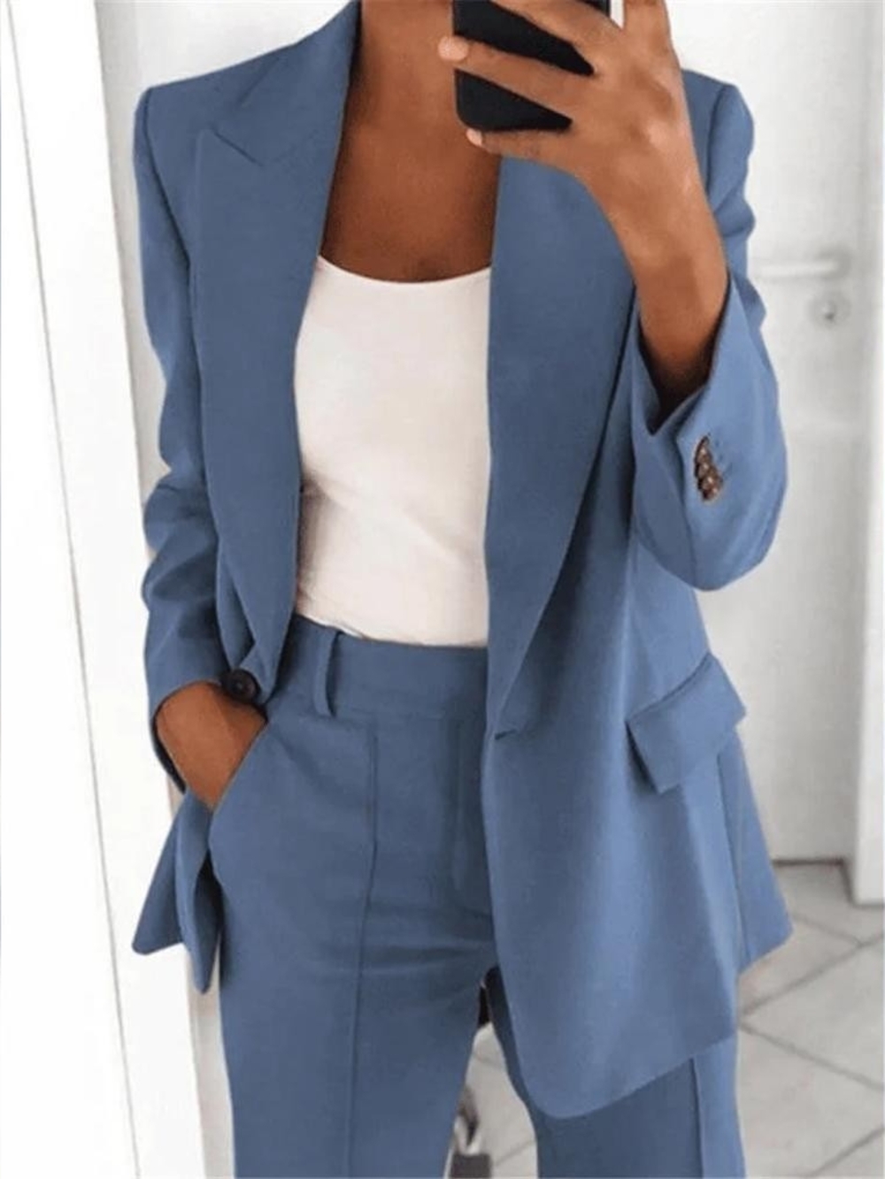 Tailored Dusty Blue Women's Blazer and Trousers Set